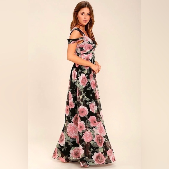 Lulus Give Me Amore Black and Pink Floral Print Maxi Dress, Size S - Picture 2 of 13